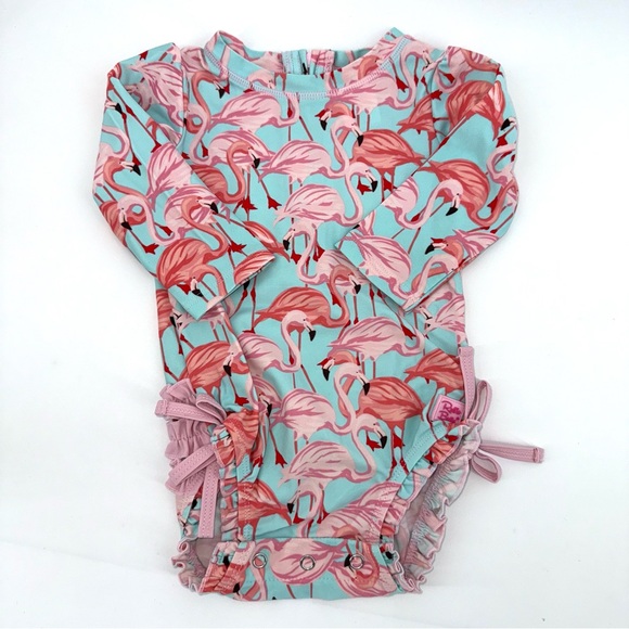 Ruffle Butts Other - Ruffle Butts Flamingo Print Baby Swimsuit Rashguard